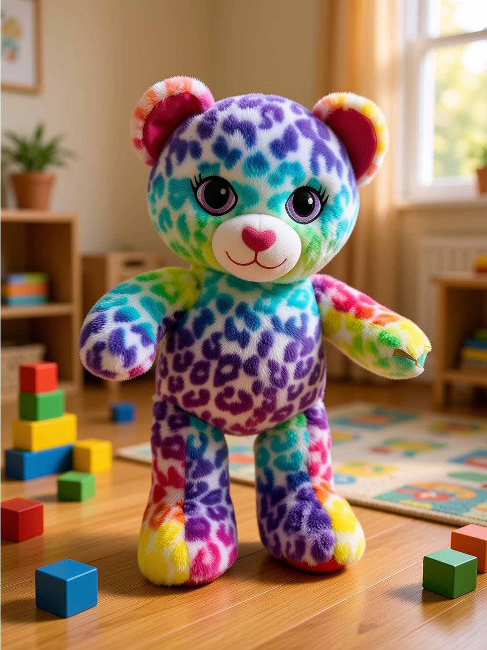 Retired Build-A-Bear Wild Style Leopard plush Lisa Frank Style Rainbow CLEAN